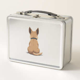 Vintage Dog Back View Illustration with Big Ears P Metal Lunch Box