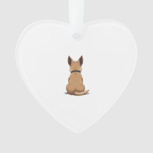 Vintage Dog Back View Illustration with Big Ears P Ornament