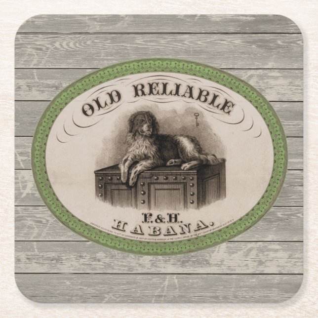 Vintage Dog Cigar Label Square Paper Coaster (Front)