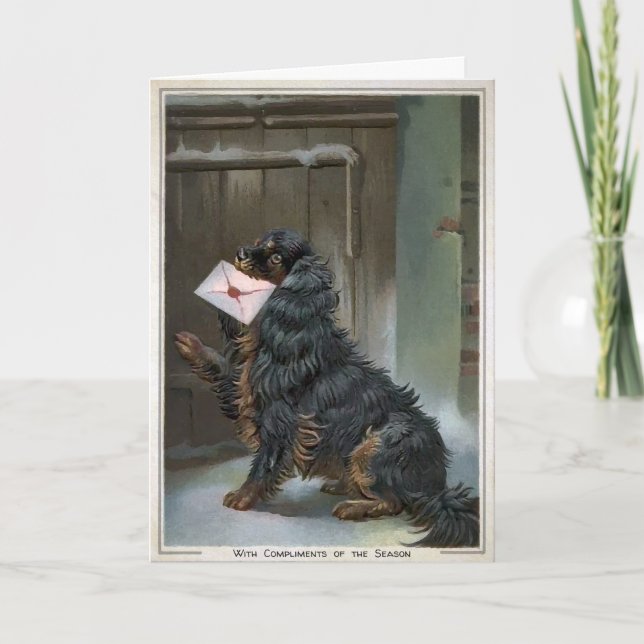 Vintage Dog Customisable Holiday Card (Front)