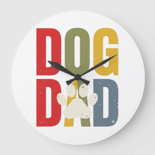 Vintage Dog Dad Paw Print Retro Typography Shirt_1 Large Clock