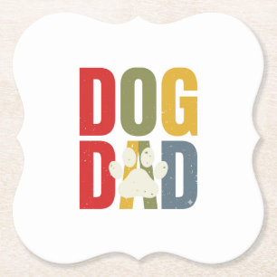 Vintage Dog Dad Paw Print Retro Typography Shirt_1 Paper Coaster