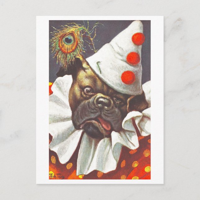 Vintage Dog Dressed as Clown Postcard (Front)