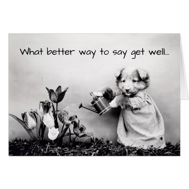Vintage Dog Dressed Up Get Well Card (Front Horizontal)