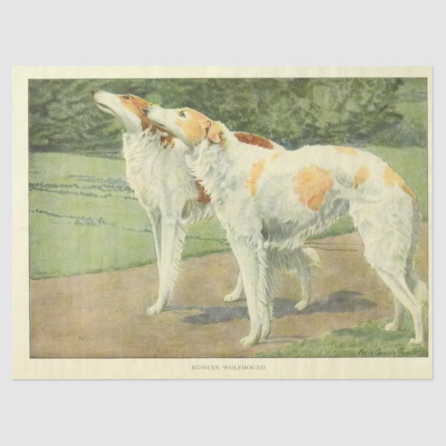 Vintage Dog Ephemera Decoupage Russian Wolfhounds Tissue Paper (Front)
