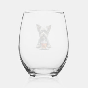 Vintage Dog Holding Tea with Glasses Retro Pet Ill