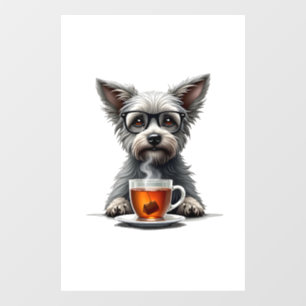 Vintage Dog Holding Tea with Glasses Retro Pet Ill