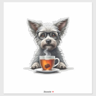 Vintage Dog Holding Tea with Glasses Retro Pet Ill
