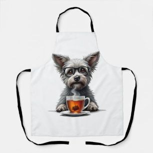 Vintage Dog Holding Tea with Glasses Retro Pet Ill Apron