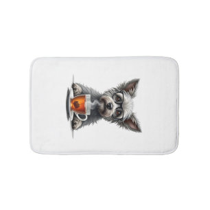 Vintage Dog Holding Tea with Glasses Retro Pet Ill Bath Mat