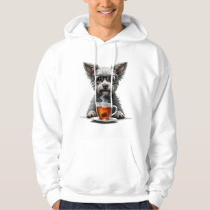 Vintage Dog Holding Tea with Glasses Retro Pet Ill Hoodie