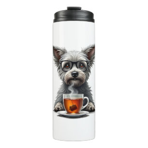 Vintage Dog Holding Tea with Glasses Retro Pet Ill Thermal Tumbler