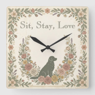 Vintage Dog Lover Customised Square Clock
