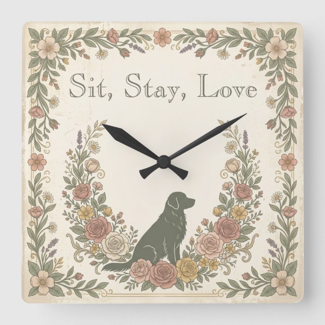 Vintage Dog Lover Customised Square Clock  (Front)