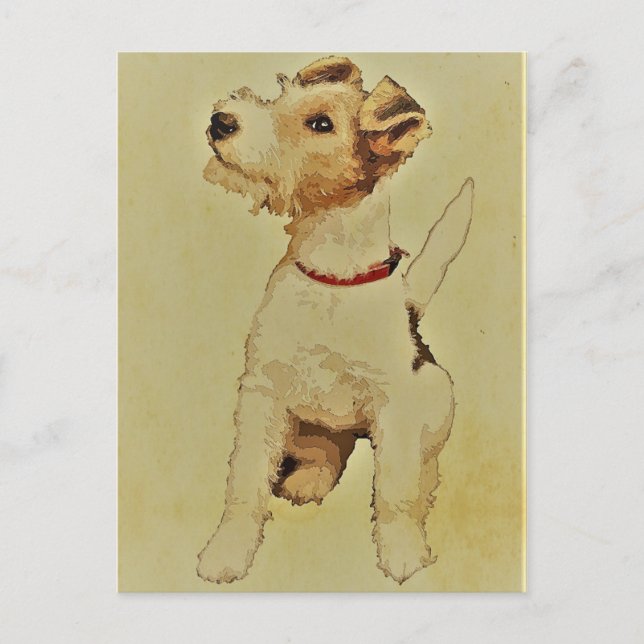 Vintage Dog Print Fox Terrier Postcard (Front)