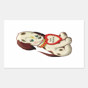 Vintage Dog Puppy Be My Valentine text Rectangular Rectangular Sticker