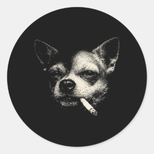 Vintage Dog Smoking Cigarette Funny Chihuahua Classic Round Sticker