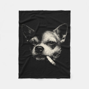 Vintage Dog Smoking Cigarette Funny Chihuahua Fleece Blanket
