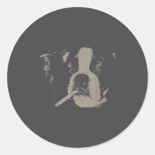 Vintage Dog Smoking Funny Meme Dog Lover Men Women Classic Round Sticker