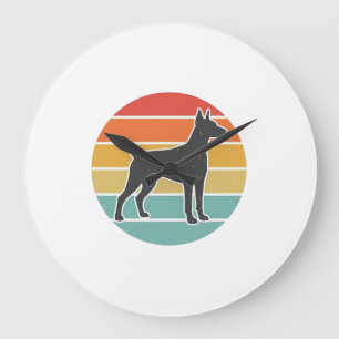 Vintage Dog Sunset Silhouette Vector Design_1 Large Clock