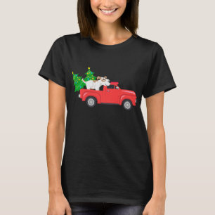 Vintage Dog Wagon Christmas Tree on Car Xmas red T T-Shirt