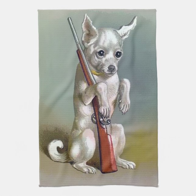Vintage Dog With a Gun Tea Towel (Vertical)
