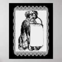 Vintage Dog With Basket Pencil Art 