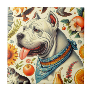 Vintage Dogo Argentino Illustration Tile