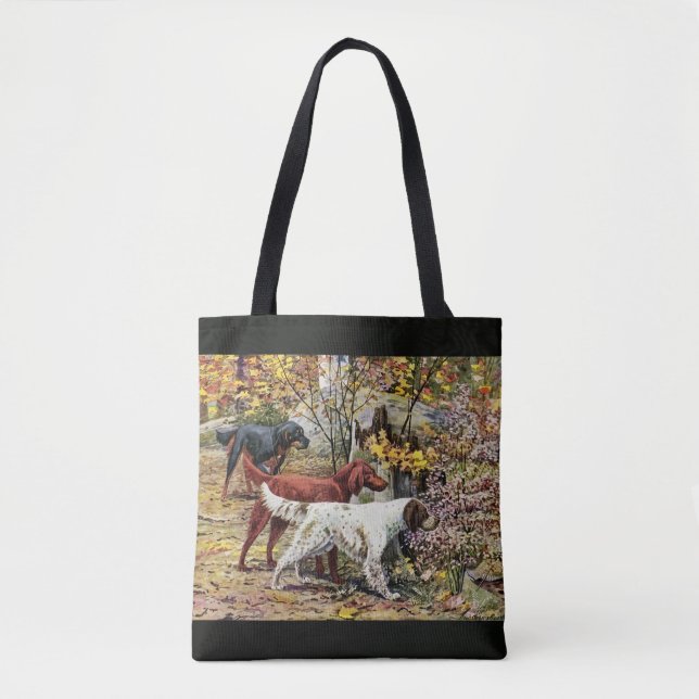 Vintage Dogs Setter Trio Black Tote Bag (Front)