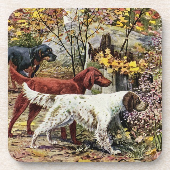 Vintage Dogs Setter Trio Coaster (Front)