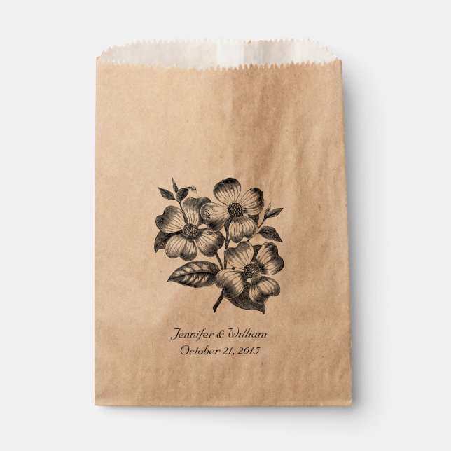 Vintage Dogwood Illustration Wedding Favour Bag (Front)