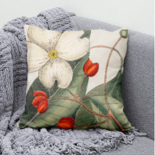 Vintage Dogwood Tree Flower Illustration Cushion