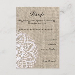 Vintage Doily & Burlap Wedding RSVP Card