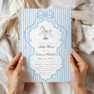 Vintage Doily Rocking Horse Boy Baby Shower Invitation