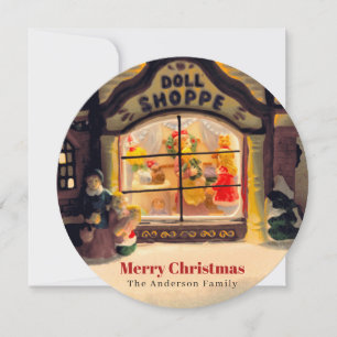 Vintage Doll Shoppe Christmas Holiday Night Scene Card