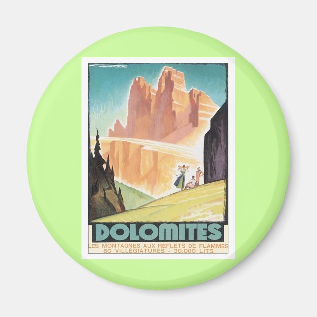 Vintage Dolomites Mountain Magnet (Front)