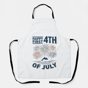 Vintage Dolphin 4th of July Fireworks Shirt Design Apron