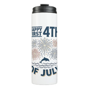 Vintage Dolphin 4th of July Fireworks Shirt Design Thermal Tumbler
