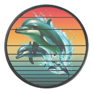 Vintage Dolphin Ocean Sea Creature Dolphins Hockey Puck