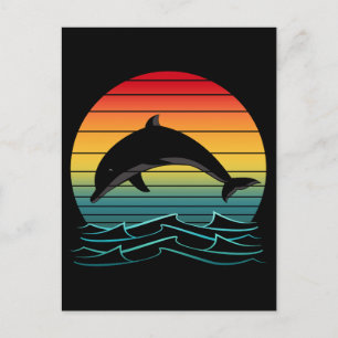 Vintage Dolphin Sunset Ocean Postcard