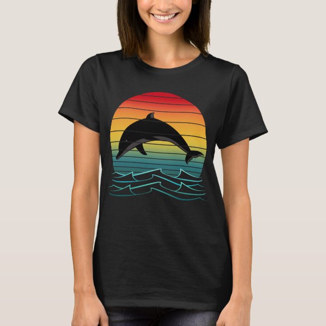 Vintage Dolphin Sunset Ocean T-Shirt (Front)