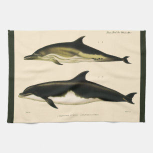Vintage Dolphins, Marine Mammals Animals  Tea Towel