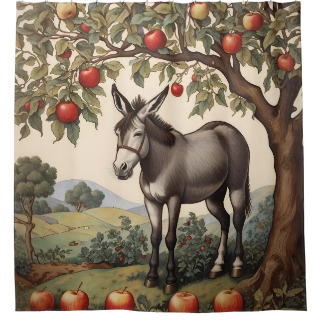 Vintage Donkey Under An Apple Tree Shower Curtain (Front)
