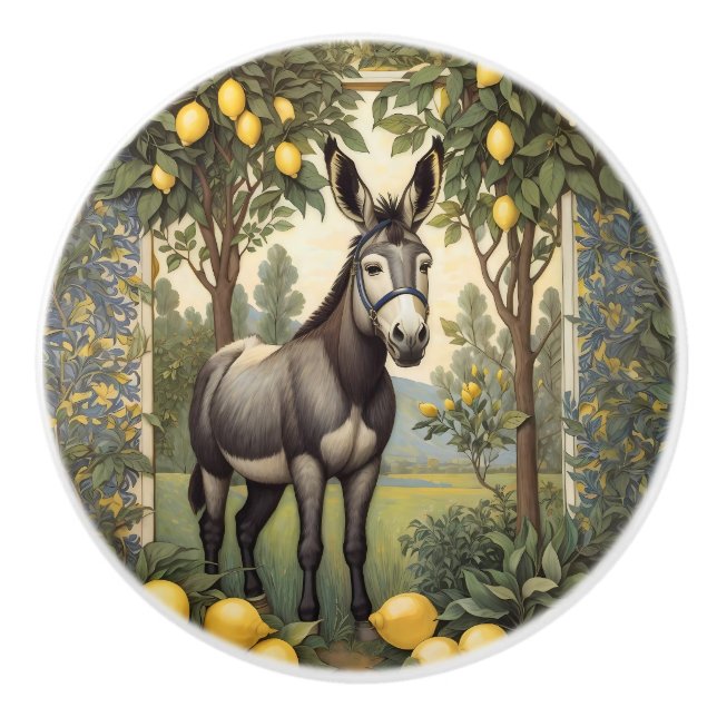 Vintage Donkey Under the Lemon Trees Ceramic Knob (Front)