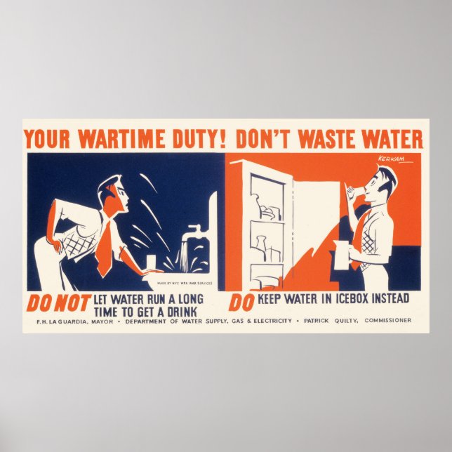 Vintage Don't Waste Water WPA Poster (Front)