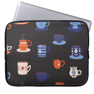 Vintage Doodle Cups Seamless Background Laptop Sleeve
