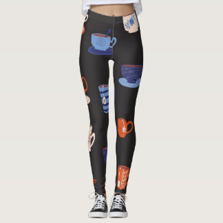 Vintage Doodle Cups Seamless Background Leggings