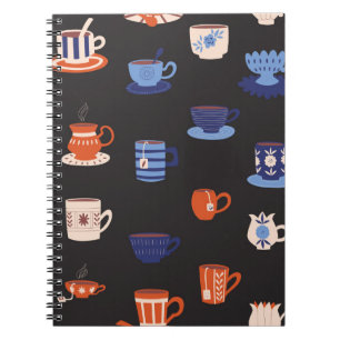 Vintage Doodle Cups Seamless Background Notebook