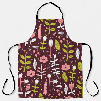 Vintage Doodle Floral Seamless Pattern Apron