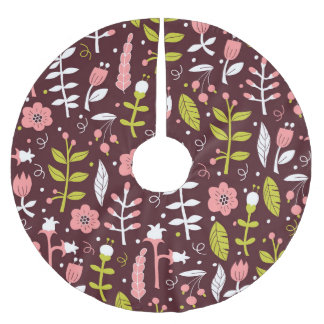 Vintage Doodle Floral Seamless Pattern Brushed Polyester Tree Skirt